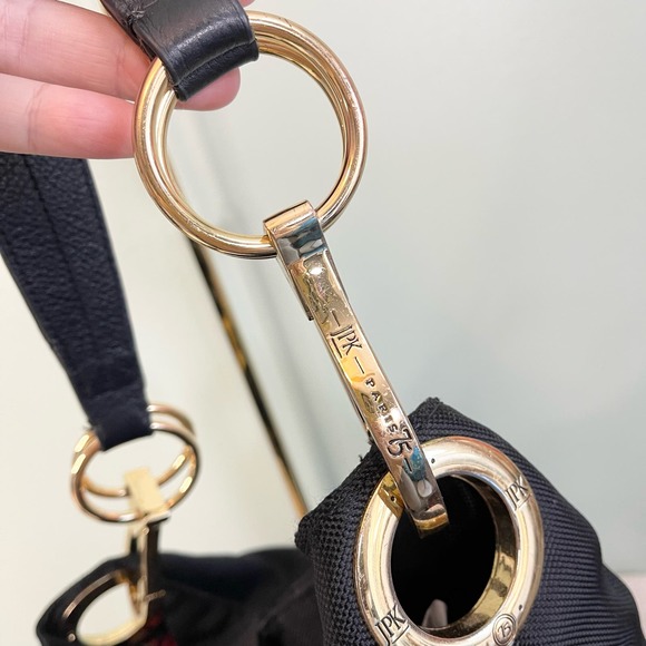 JPK PARIS 75 Women's Black Leather Chunky Hardware Nylon Hobo Shoulder Bag - Picture 7 of 12